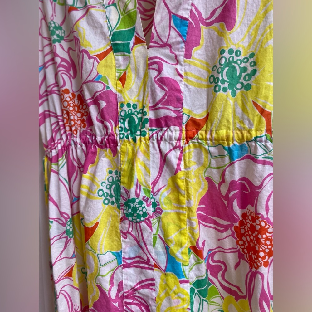 LILLY PULITZER FLORAL V NECK SHORT SLEEVE BEACH COVER UP SIZE LARGE - Picture 5 of 7